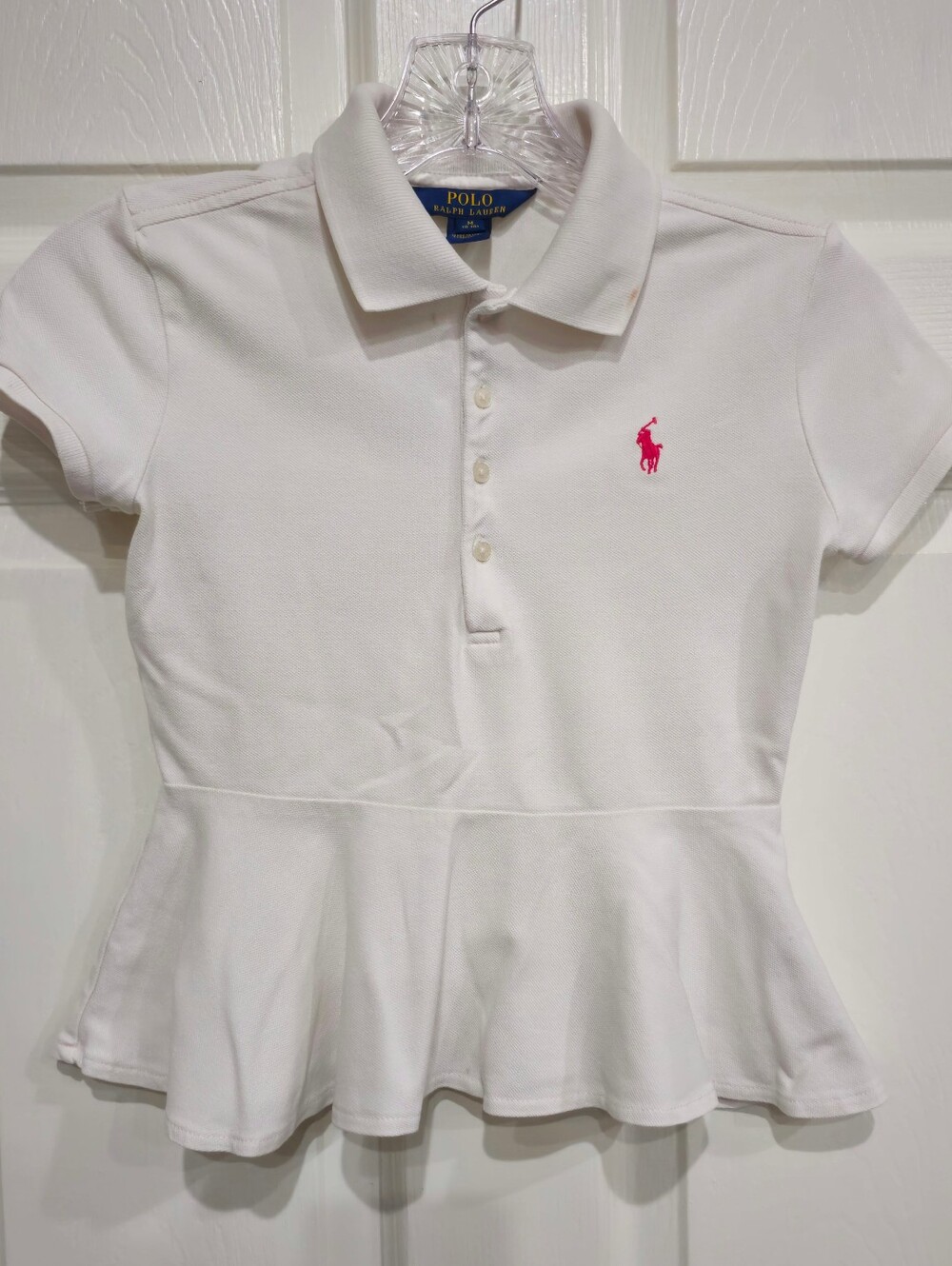 Polo by Ralph Lauren White Girls' Peplum Polo with Pink Pony Logo